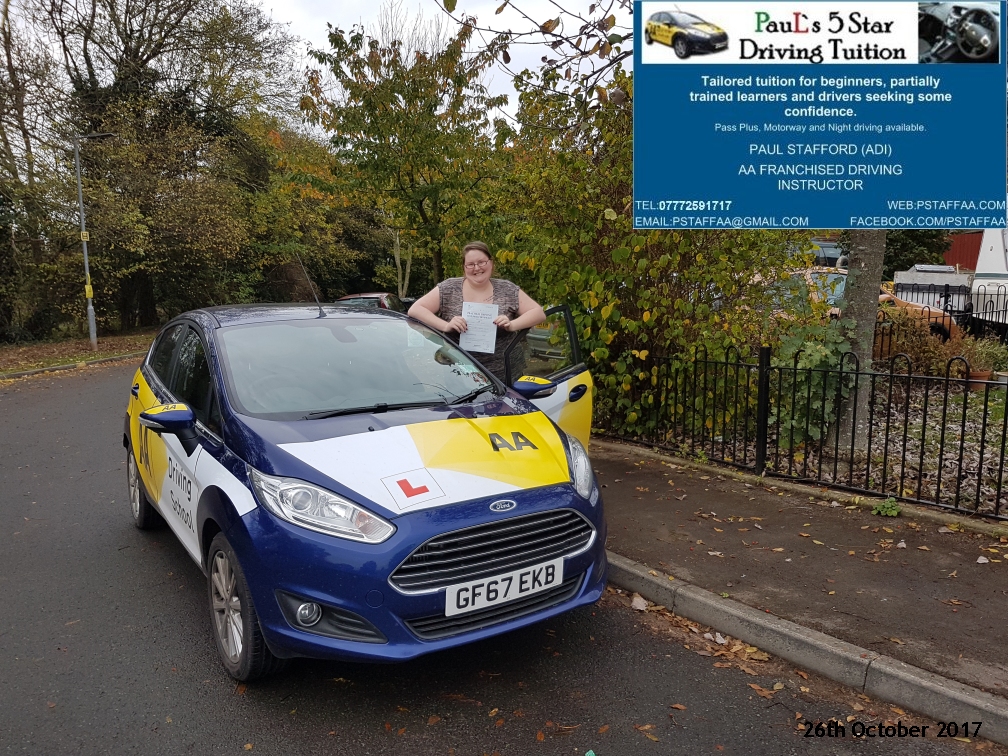 test pass pupil lynz walton with paul;s 5 star driving tuition